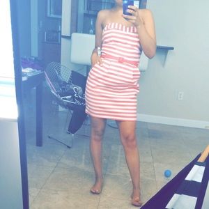 Pink and white striped sweetheart dress with belt