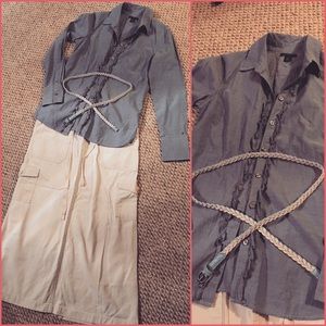 khaki skirt and Tommy Hilfiger Button up shirt