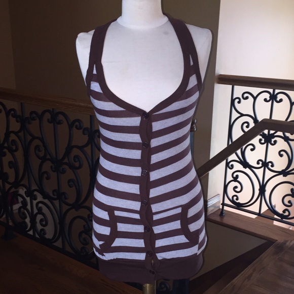 Cozy sleeveless striped cardigan size large - Picture 1 of 3