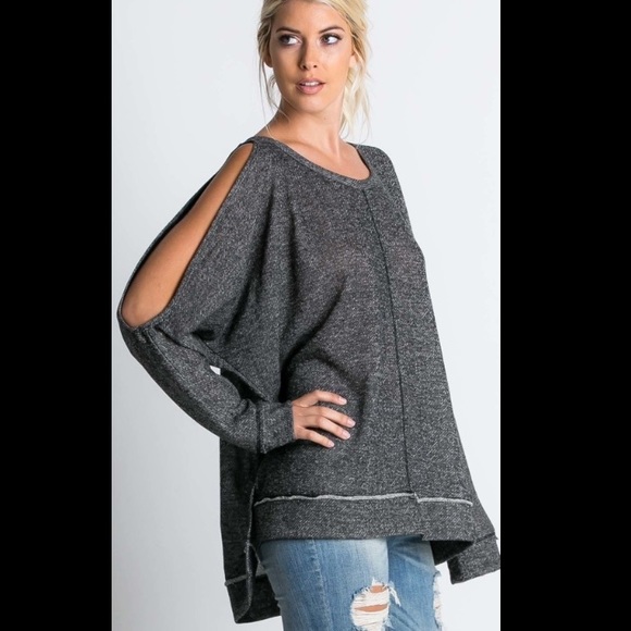🇺🇸Split Sleeve Textured Burnout Top black - Picture 2 of 4