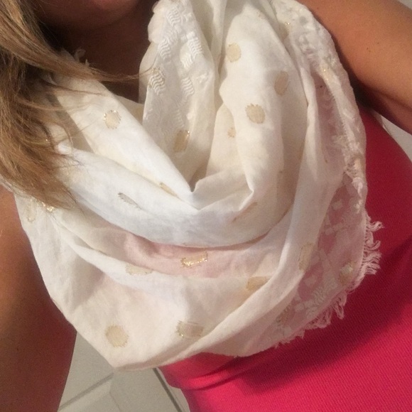 AE cream with gold polka dots Infiniti scarf