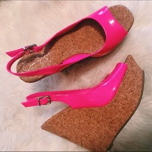 Jessica Simpson Pink & Cork Wedges