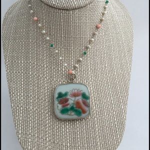 Vintage enamel pendant on Silver chain