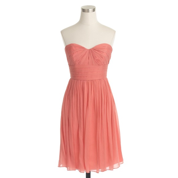 J. Crew strapless dress in silk chiffon, coral - Picture 1 of 1