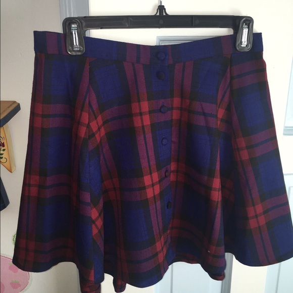 Plaid button down skirt