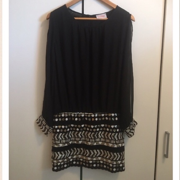 Moon Black Chiffon & Beaded Bandeau Dress - Picture 2 of 4