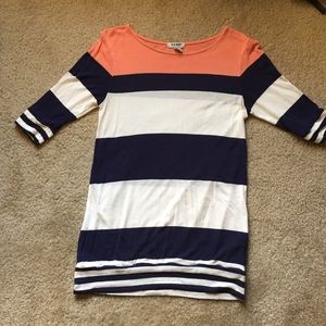 Coral and Navy striped shirt