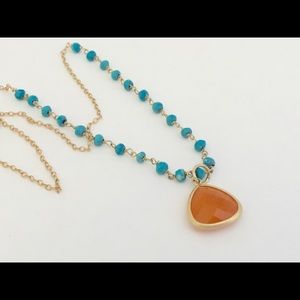 Turquoise blue gold necklace with orange charm