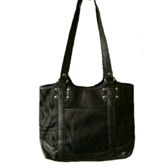 Handbags - Black zebra bag purse pocketbook fabric vegan