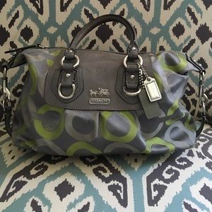 Gray and light green Coach bag