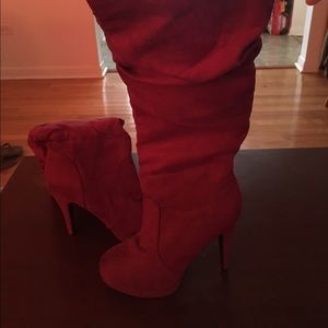 Burgundy suede knee high/mid calf boots
