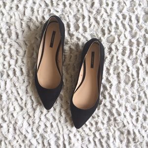 Suede Pointed Toe Flats, Black