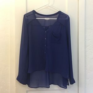 Silence + noise sheer, cobalt blue blouse.