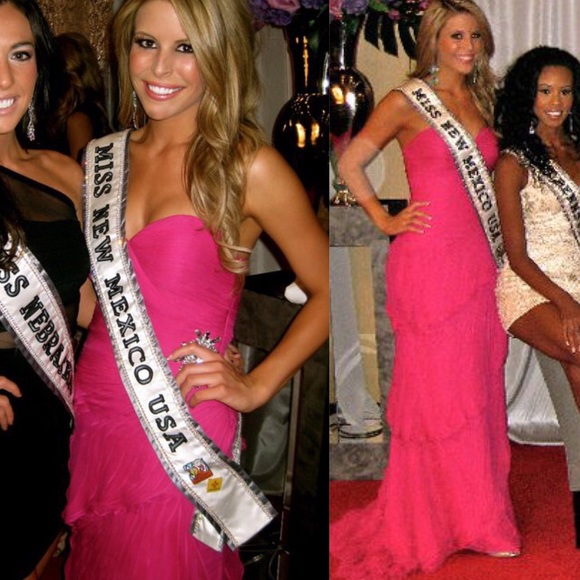 Terani Couture Hot Pink Silk Chiffon Evening Gown