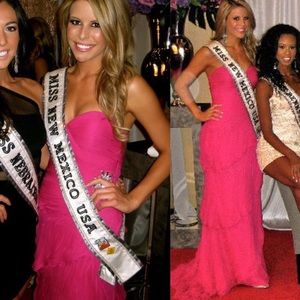 Terani Couture Hot Pink Silk Chiffon Evening Gown