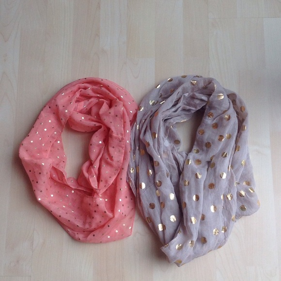 Set of two gold dot infinity scarves