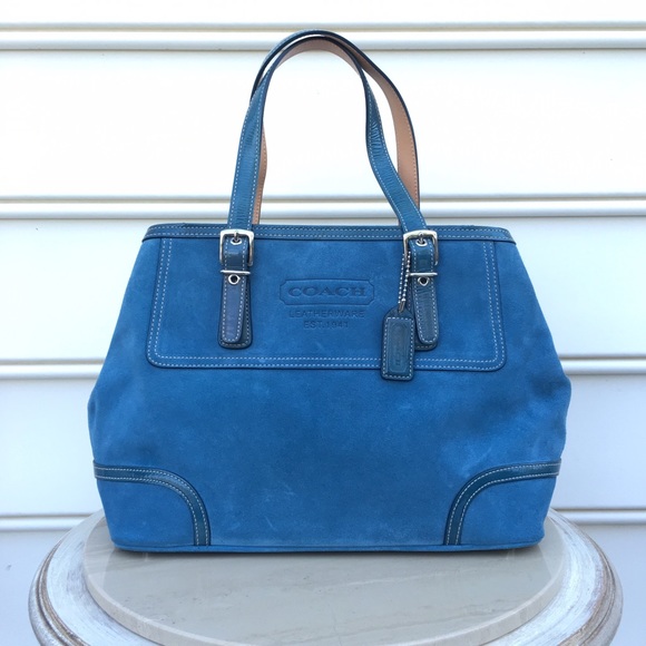Coach Blue Suede Handbag w/ Vachetta Leather Trim