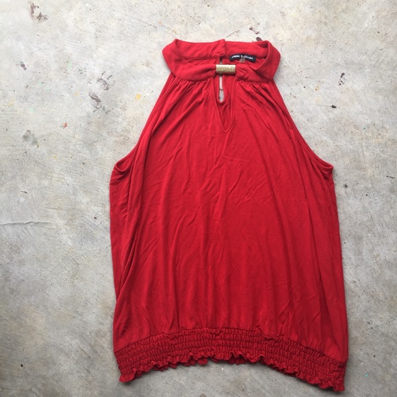 Beautiful Red Halter-type Top with Gold Accent