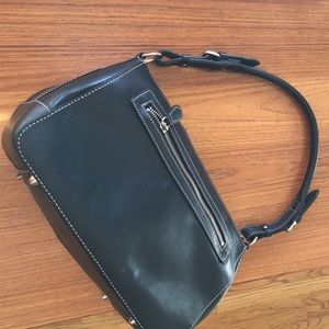 Black Talbots, satchel purse with white stitching