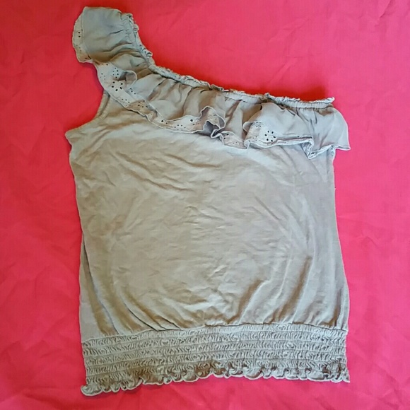 EYELASH COUTURE grey one shoulder tank SZ L in GC