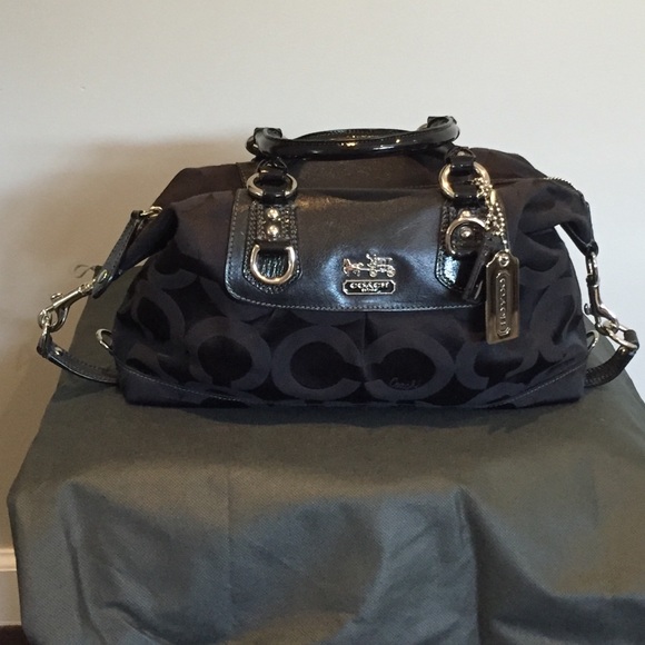 Coach black canvas and leather handbag