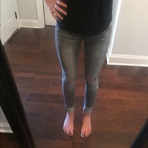 Gray flying monkey distressed jeans