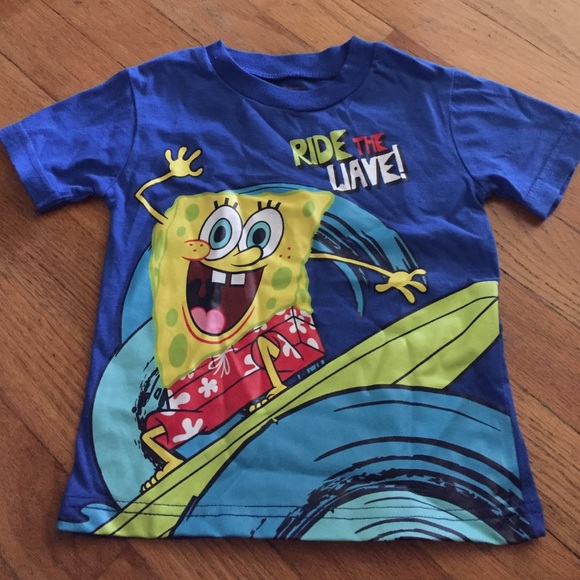 Blue, short sleeve, SpongeBob SquarePants shirt.