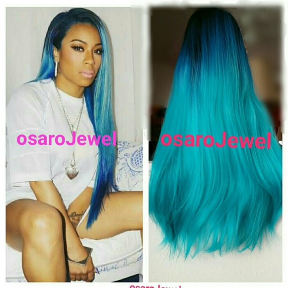 Celebrity inspired teal blue ombre lace front wig