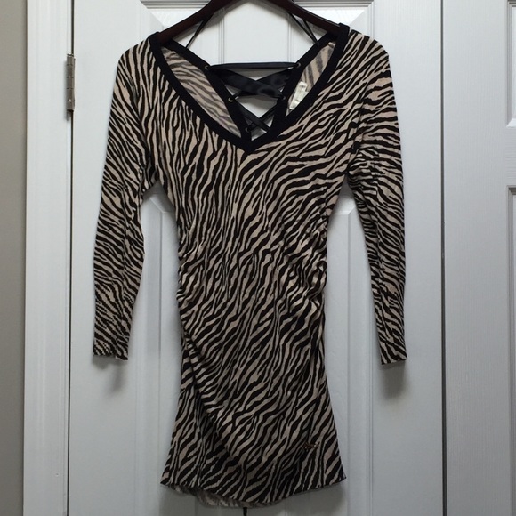 Corset back Fitted zebra Guess knit v-neck dress