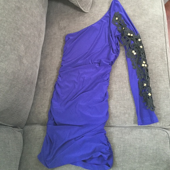 Royal blue one shoulder dress/shirt with lace