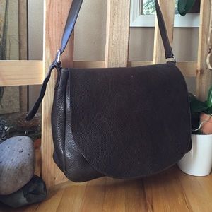 Brown leather saddle bag / tote / briefcase