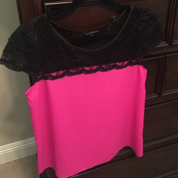 Express Black Lace and Hot Pink Dress Shirt