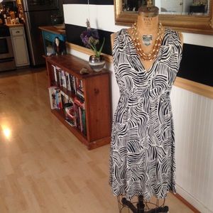LOFT, black + beige patterned dress