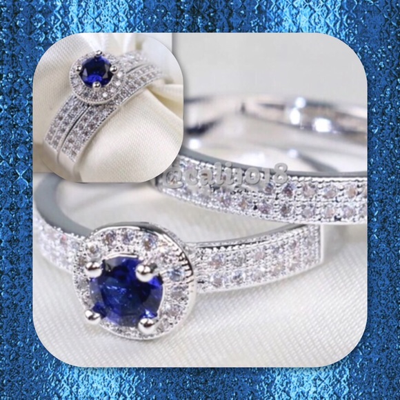 💠CLEARANCE 2pc Blue Sapphire White GF Ring - Picture 2 of 3