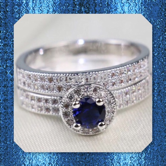 💠CLEARANCE 2pc Blue Sapphire White GF Ring - Picture 3 of 3