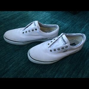 Mens Sperry white canvas shoes