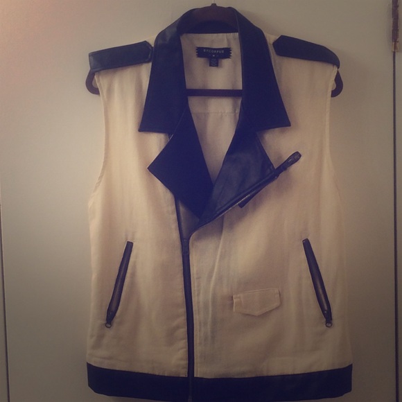 byCORPUS Woven Moto Vest with Leather Trim