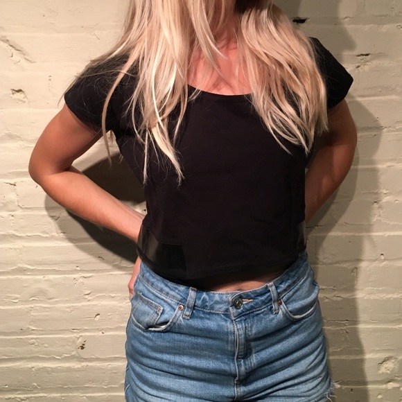 Black and faux leather crop top
