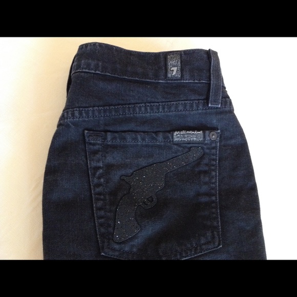 7 for all mankind black denim A line mini skirt