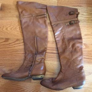 Tan over the knee riding boots