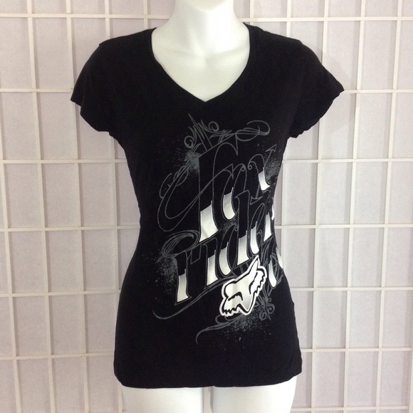 Black V-Neck Graphic Tee