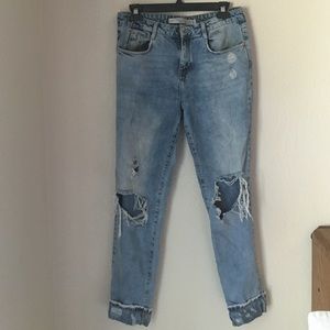 Zara TRF cuffed ripped jeans
