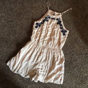 Cream with Blue Embroidered, Romper