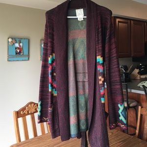Billabong burgundy Aztec sweater cardigan SMALL