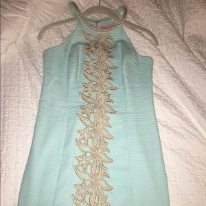 Lilly Pulitzer High Neck Embroidered Aqua Dress
