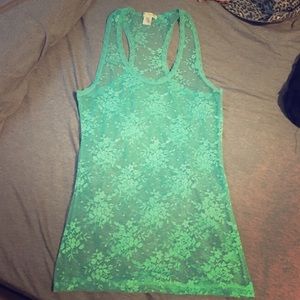 Mint green, lace tank top.