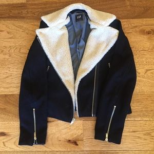 GAP Motorcycle style jacket / faux Sherpa collar