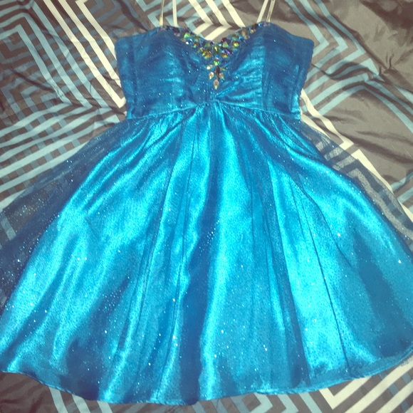 masquerade blue homecoming dress with gems