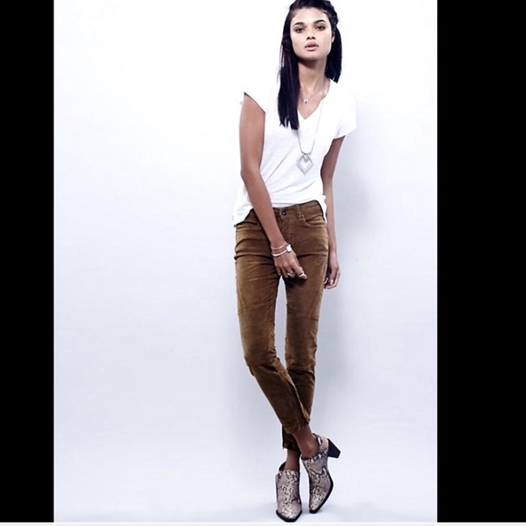Free People gold brown Velvet Stretch Cord Jean 27 - Picture 3 of 4