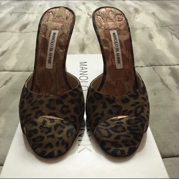 Manolo Blahnik Leopard Suede Slides/Heels